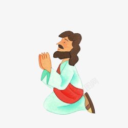 平静祷告卡通跪着双手合十抬头祈祷的男子高清图片