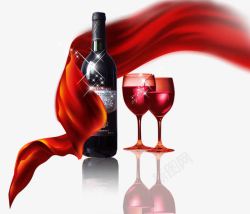 小酒瓶实物创意飘带包裹的干红葡萄酒高清图片