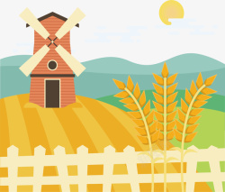 小麦田农场里丰收的小麦矢量图高清图片