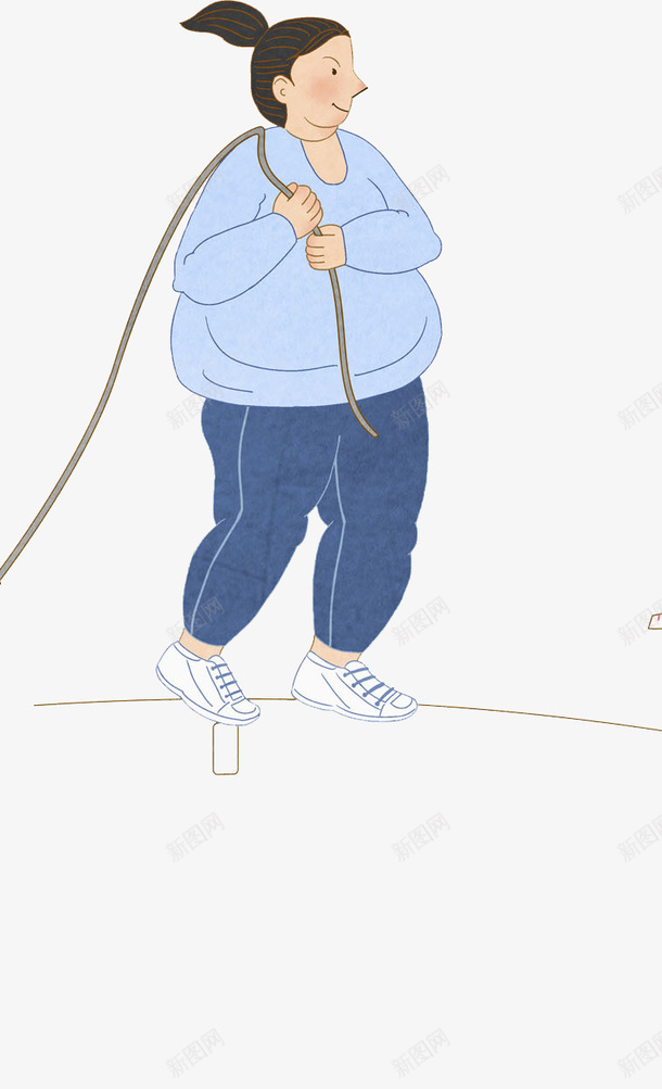 拉东西的胖女孩png免抠素材_新图网 https://ixintu.com 人物 减肥 女孩 手绘 插画 绳子 蓝色 马尾辫