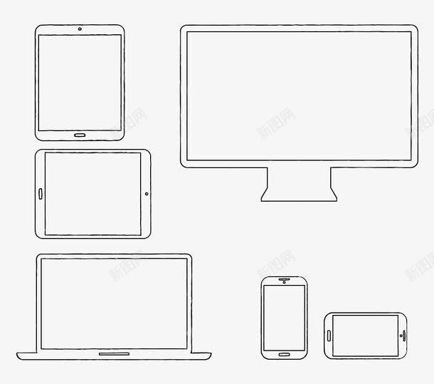 数码电器产品线稿png免抠素材_新图网 https://ixintu.com 产品 平板 手机 手机线稿 数码 数码产品 数码电器 显示器 电器 电器产品 笔记本 黑白线稿