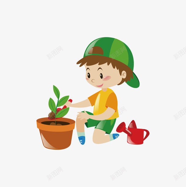 卡通手绘种花的男孩png免抠素材_新图网 https://ixintu.com 创意 卡通 卡通男孩 可爱的男孩 手绘 栽花 盆栽 种花的男孩