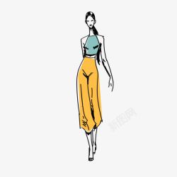 腰部线条手绘服装礼服模特女性腰部高清图片