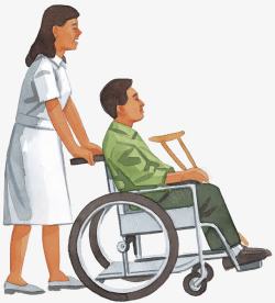 瘫痪推着轮椅上的人高清图片