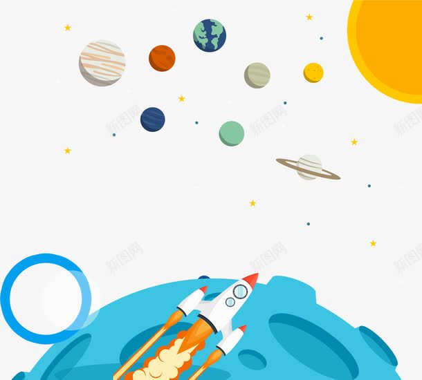 宇宙装饰背景png免抠素材_新图网 https://ixintu.com 宇宙 星球 月球 火箭 行星 装饰 飞碟