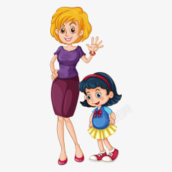 儿女孩子卡通风格妈妈和儿女高清图片