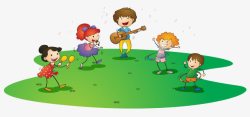 在草地上唱歌的一群孩子素材