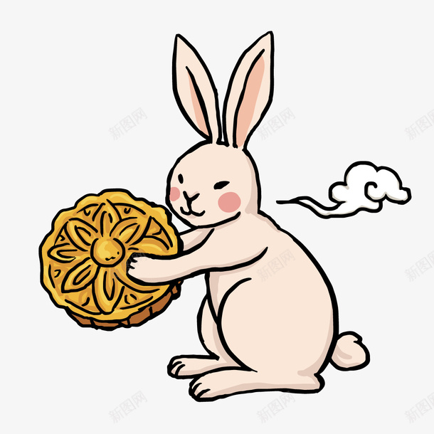 拿着月饼的兔子png免抠素材_新图网 https://ixintu.com 中秋 佳节 八月十五 卡通插画 团圆 玉兔 糕点