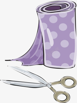 灰色手术剪刀卡通美丽紫色布匹高清图片