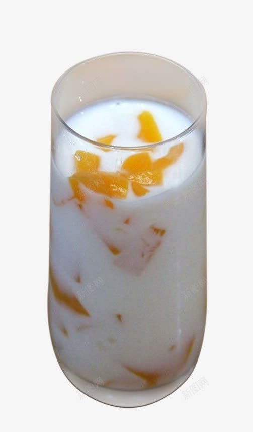 玻璃杯中的黄桃酸奶png免抠素材_新图网 https://ixintu.com 产品实物 冰爽 冷饮 夏日 玻璃杯中的黄桃酸奶 酷饮