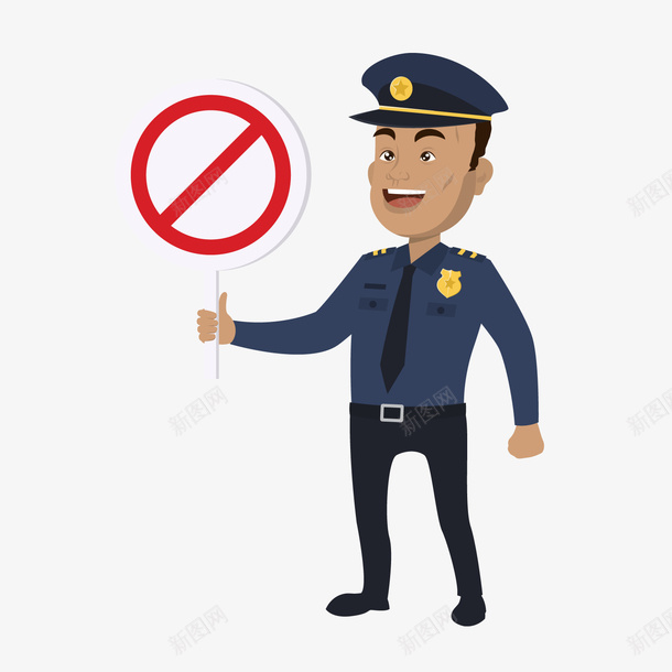 一个手举禁止牌的交警矢量图ai免抠素材_新图网 https://ixintu.com 交警叔叔 卡通交警 扁平化 民警察 牌 禁止 警察叔叔 矢量图