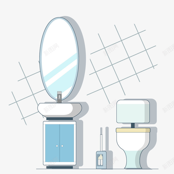 蓝色简洁的卫生间png免抠素材_新图网 https://ixintu.com 动漫动画 卡通手绘 卫生间 梳妆台 洗手间 装饰图 马桶