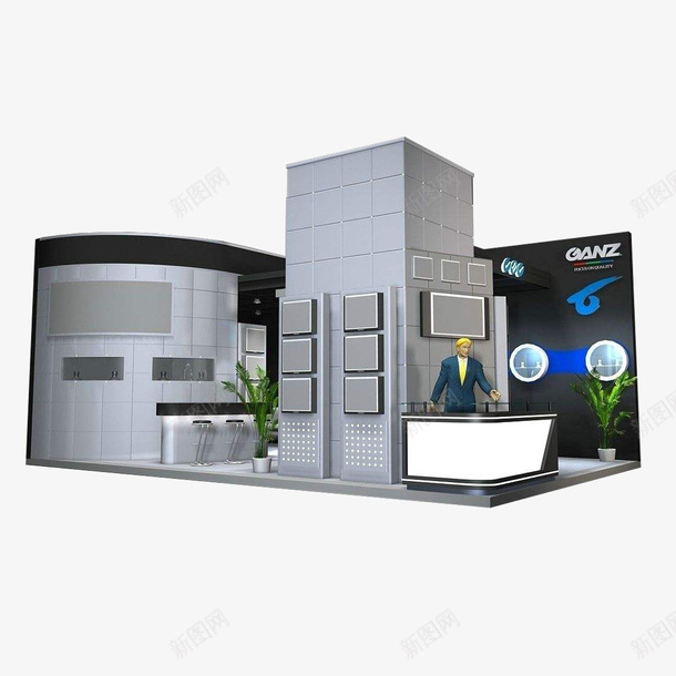 3D模型3D展厅psd免抠素材_新图网 https://ixintu.com 3D展厅 3D模型 双面开口 展台搭建 展览展示 科技感 黑色