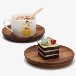 实木咖啡桌咖啡和蛋糕高清图片