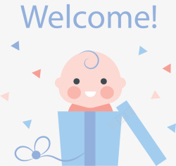 新生欢迎蓝色礼盒里的婴儿矢量图高清图片