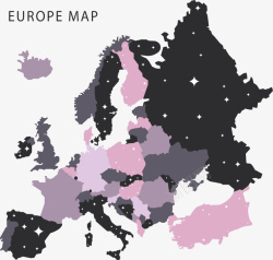 深灰色欧洲地形图矢量图素材