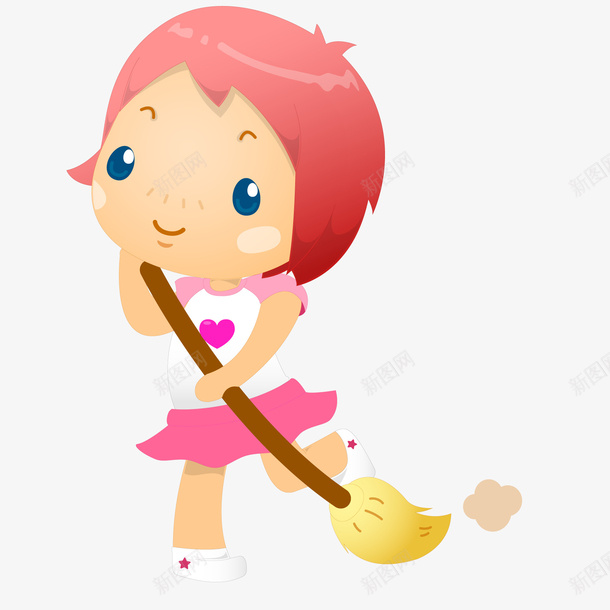 扫地的女孩人物png免抠素材_新图网 https://ixintu.com 值日生 做卫生 卡通 女孩 扫地 红色头发