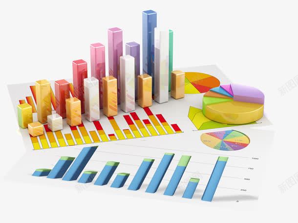 3D图形柱状图png免抠素材_新图网 https://ixintu.com 图纸 圆饼图 数据 条形图 立体 饼状图