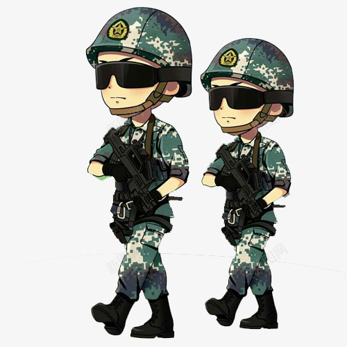 两位前进的卡通兵哥哥png免抠素材_新图网 https://ixintu.com 公务员 兵哥哥 制服 卡通兵哥哥 士兵 展示 帅气士兵 持枪前进 正步