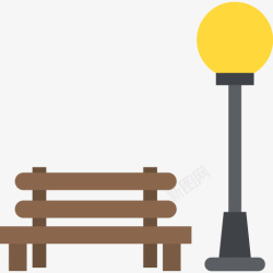 手绘长椅公园长椅和路灯手绘图高清图片