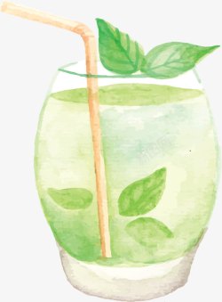 悬浮绿色鸡尾酒水彩手绘美味莫吉托矢量图高清图片
