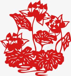 花卉纹样中国风荷花剪纸高清图片