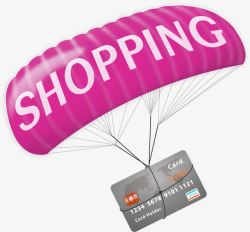 紫色银行卡紫色卡通购物降落伞银行卡高清图片