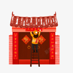 门口上中国传统过新年高清图片