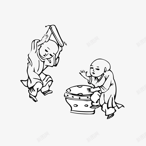 玩耍的孩子古代简笔画图标png_新图网 https://ixintu.com 两个孩童 中国风 古代 古代小人 正在玩耍 玩耍的 简笔画 花鼓戏 黑色