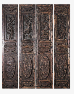 晚期古典木雕清晚期浮雕门扇高清图片