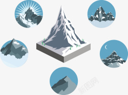 卡通悬浮岛山体模型和图标矢量图高清图片