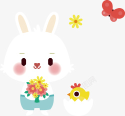 小鸡彩蛋卡通复活节小兔子小鸡花朵表情素高清图片