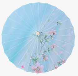 蓝色油纸伞古典小号油纸伞伞骨高清图片