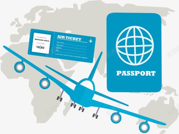 蓝色飞机护照地图png免抠素材_新图网 https://ixintu.com 地图 扁平 护照 旅游 旅行 蓝色 飞机 飞机票