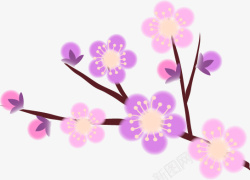 紫色手绘桃花元素素材