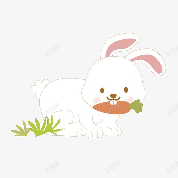 白色手绘兔子元素png免抠素材_新图网 https://ixintu.com 兔子 兔子简笔画 吃的 手绘 植物 白色 绿色 耳朵 胡萝卜 草地