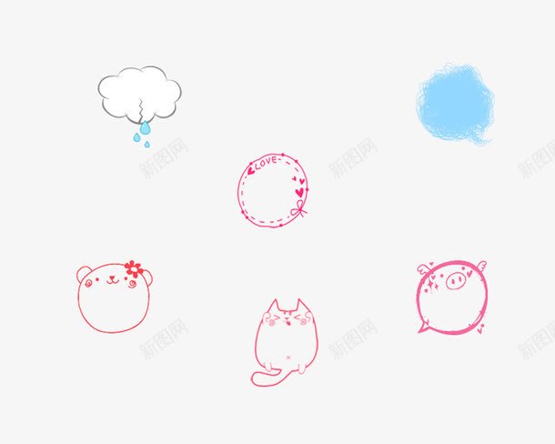 手绘小猪小猫png免抠素材_新图网 https://ixintu.com 动物 卡通 小猫 气泡栏 浪漫 简约