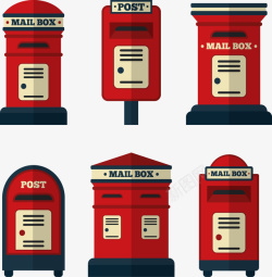 邮箱邮筒6款红色信箱矢量图高清图片