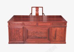 办公桌免费PNG下载古典红色家具红木桌椅办公套装免高清图片
