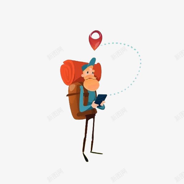 拿着手机的男人png免抠素材_新图网 https://ixintu.com 卡通 帅气的 手绘 旅行人 男人 简笔 红色的 背包 路上行人