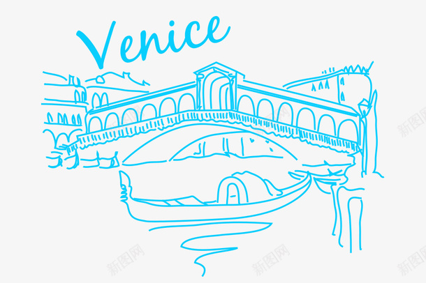 威尼斯城市psd免抠素材_新图网 https://ixintu.com 威尼斯水城 欧洲城市 线描 蓝色