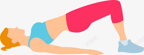 瑜伽臀桥动作png免抠素材_新图网 https://ixintu.com 卡通手绘 康复训练 恢复训练 热身动作 理疗 运动康复