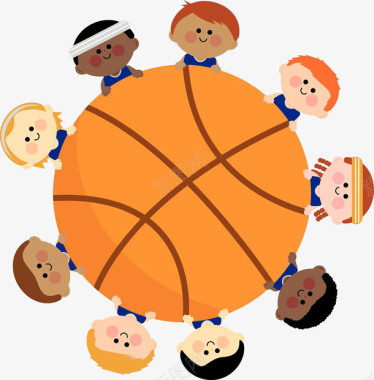 卡通体育孩子围绕篮球图标图标