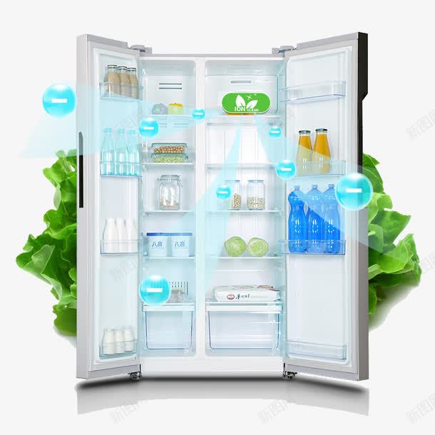 大容量双开门冰箱png免抠素材_新图网 https://ixintu.com 产品实物 冰箱摄影 双开门冰箱 大容量双开门冰箱 家用电器 打开的冰箱 电冰箱