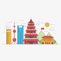 城市上海扁平世界建筑高清图片
