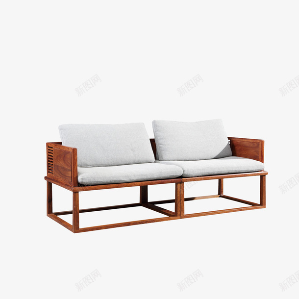 实物实木中式沙发png免抠素材_新图网 https://ixintu.com 复古风格 实木沙发 新中式沙发 白色靠垫