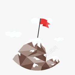 插在山坡顶的红色旗子素材