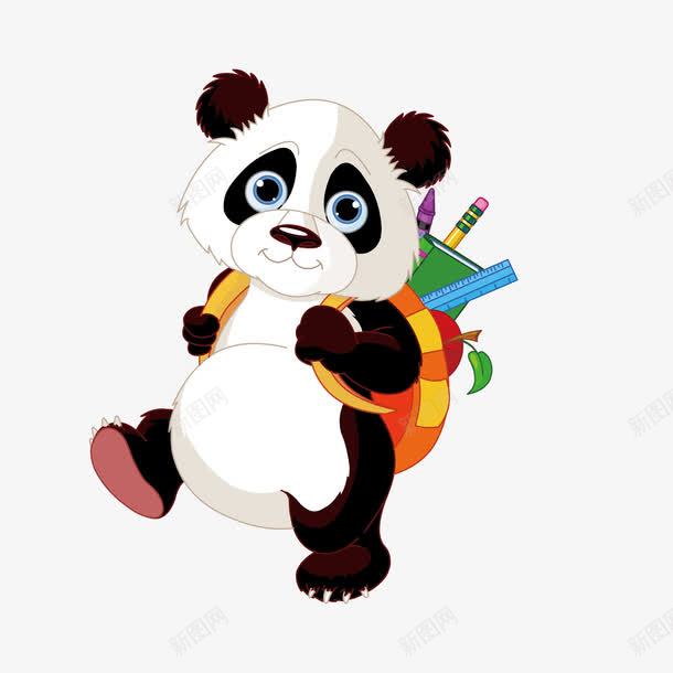 上学路上的熊猫png免抠素材_新图网 https://ixintu.com 上学路上 书本 卡通形象 尺子 插图 熊猫 背包 铅笔