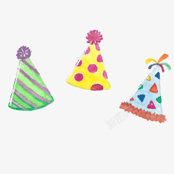水彩帽子卡通彩色生日派对帽子装饰高清图片