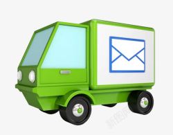 蓝色大货车卡通手绘信件的绿色卡车图高清图片